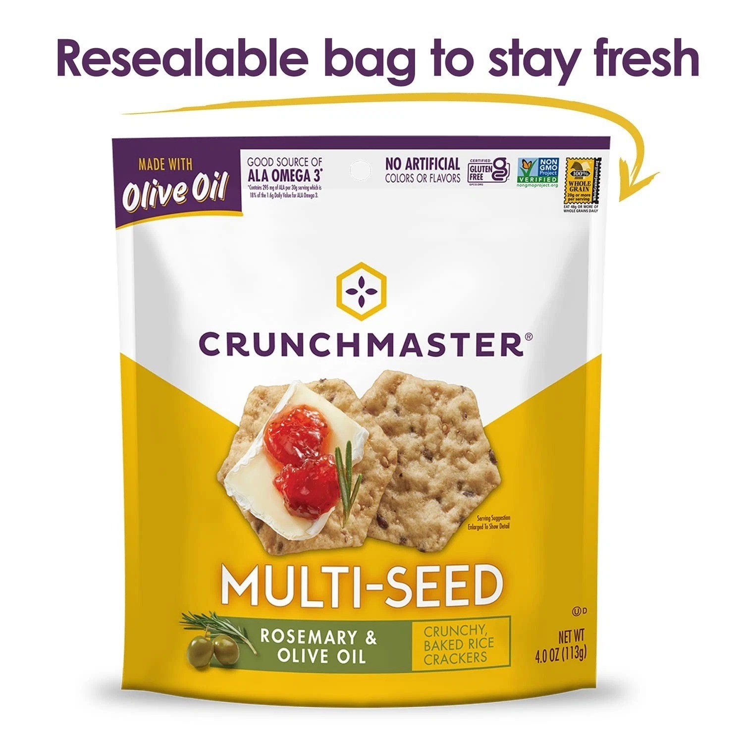 Crunchmaster Multi Seed Crackers Rosemary Olive Oil 4 Ounce Pack| BB:1 4 Jan, 26
