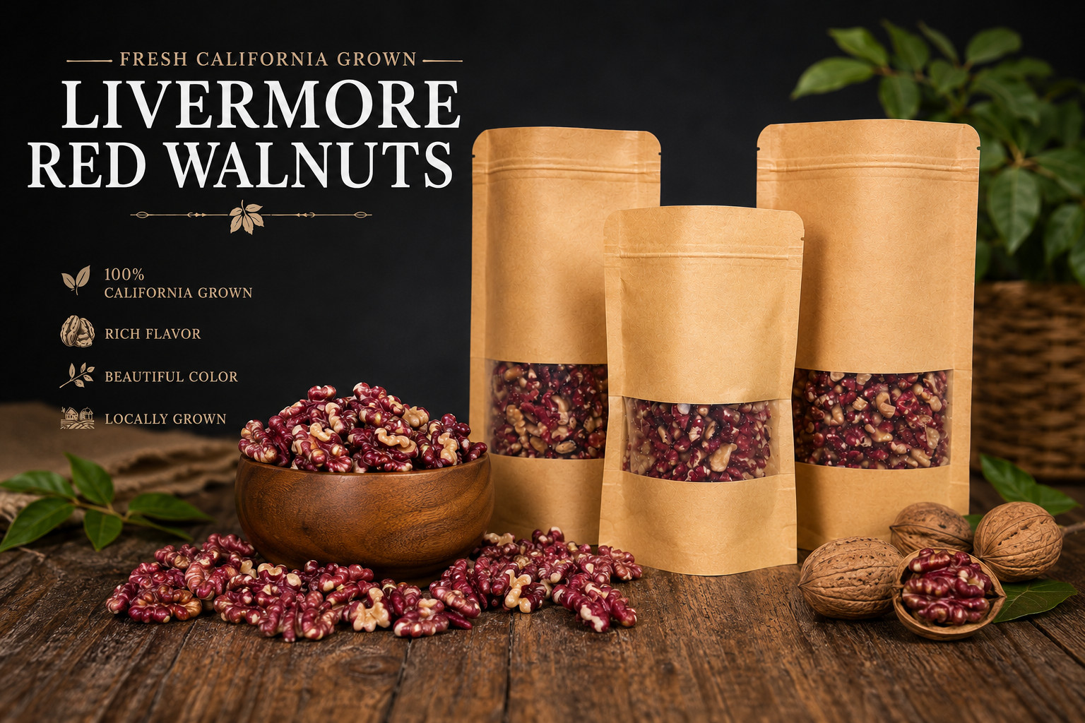 Fresh California Livermore Red Walnut Halves – 8oz or 1lb – Rare Red Kernel