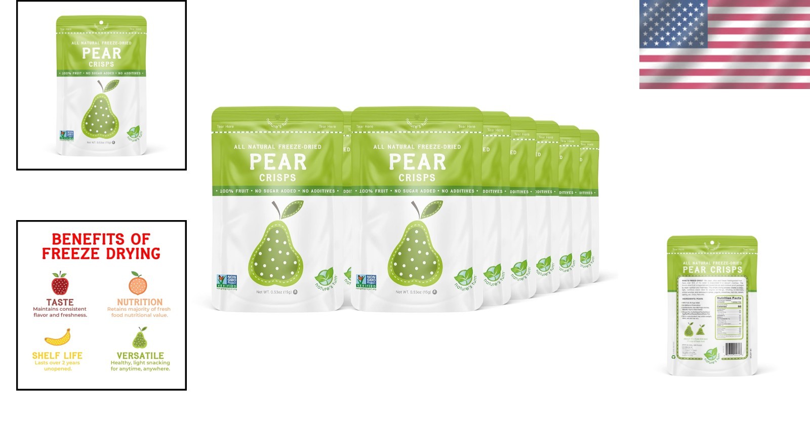 Nature’s Turn Gluten-Free Freeze-Dried Pear Crisps – 12 Portable Fruit Snacks