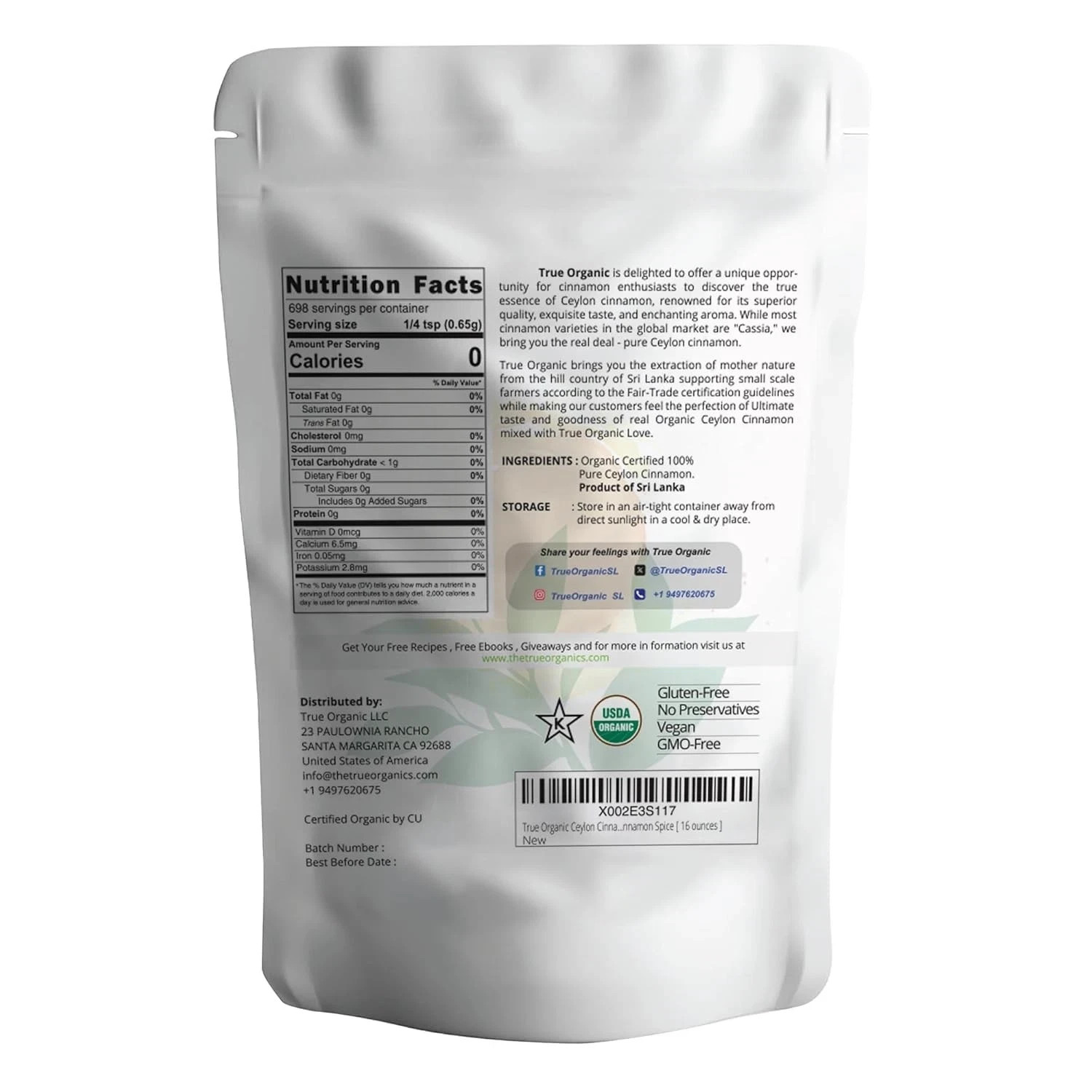 Organic Ceylon Cinnamon Powder 1lb Pure Ground Gluten Free