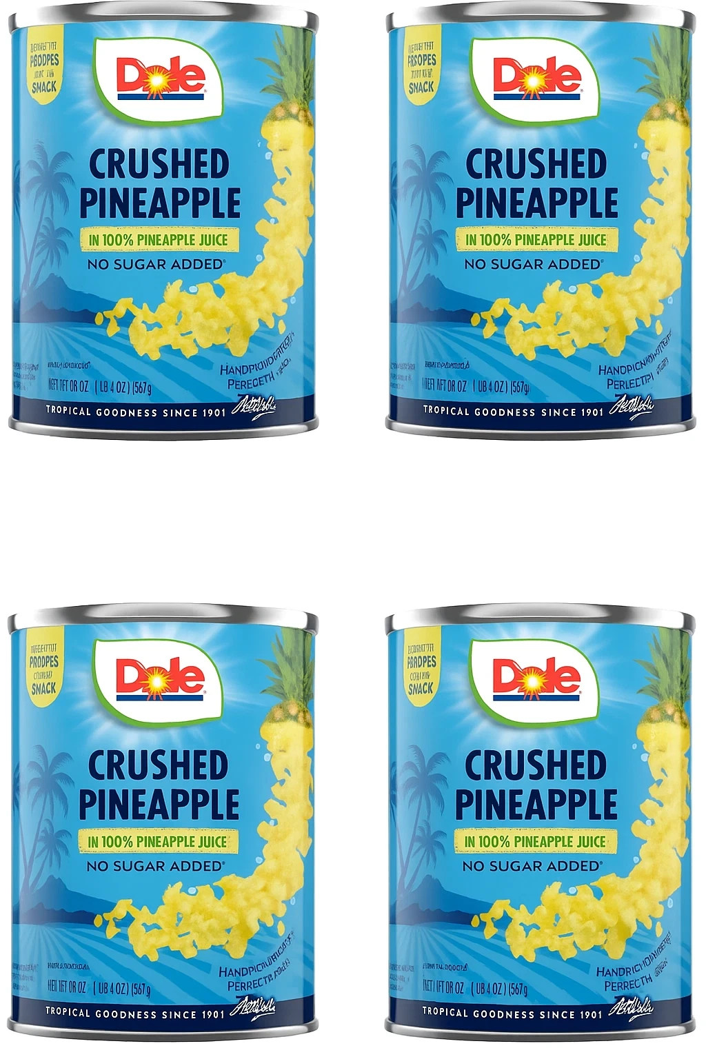 (4 Pack) Dole Crushed Pineapple in 100% Juice – 20 oz Cans, Ready-to-Eat Fruit