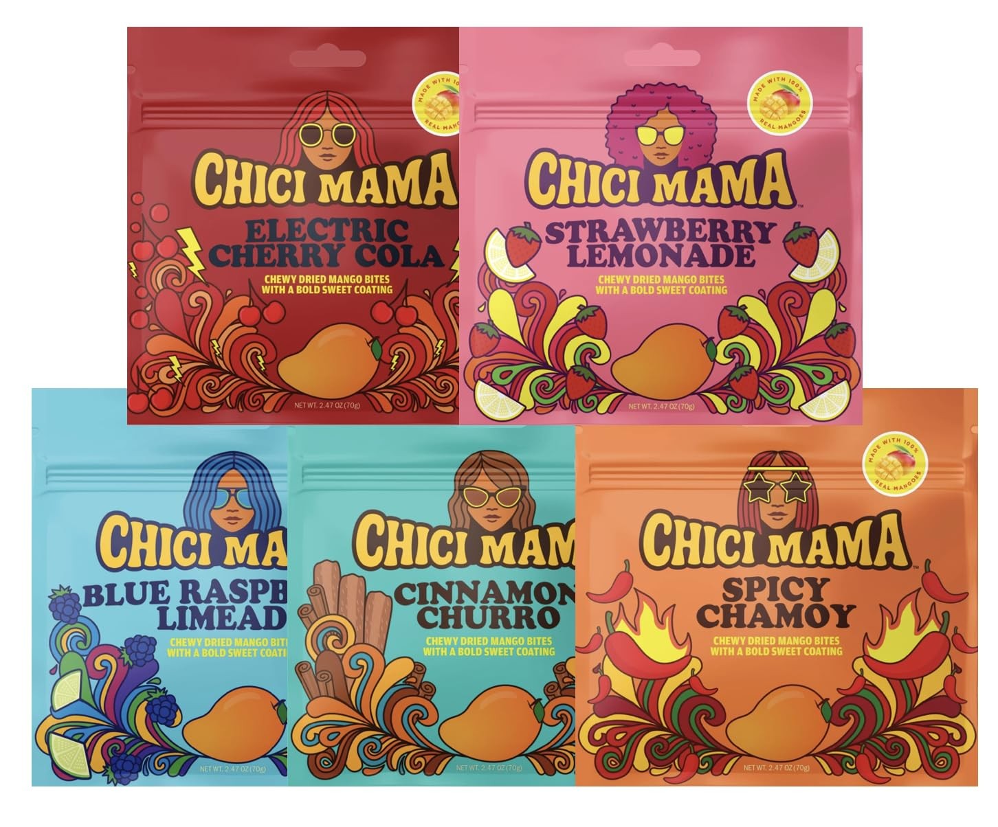 Chici Mama Chewy Mango Bites Variety Pack, 5 Pack – 5 Flavors | Made with Rea…