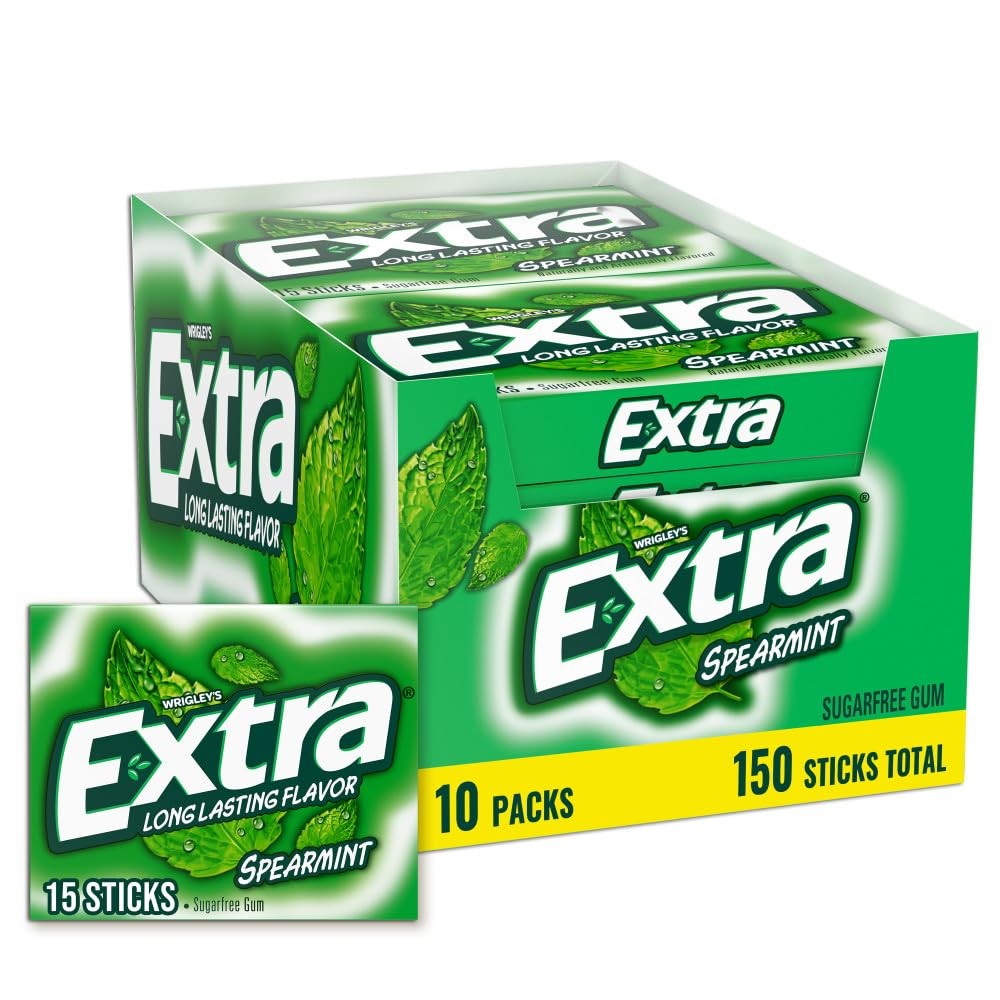 Sugarfree Spearmint Gum Bulk, Individually Wrapped, Fresh Breath, 15 Count