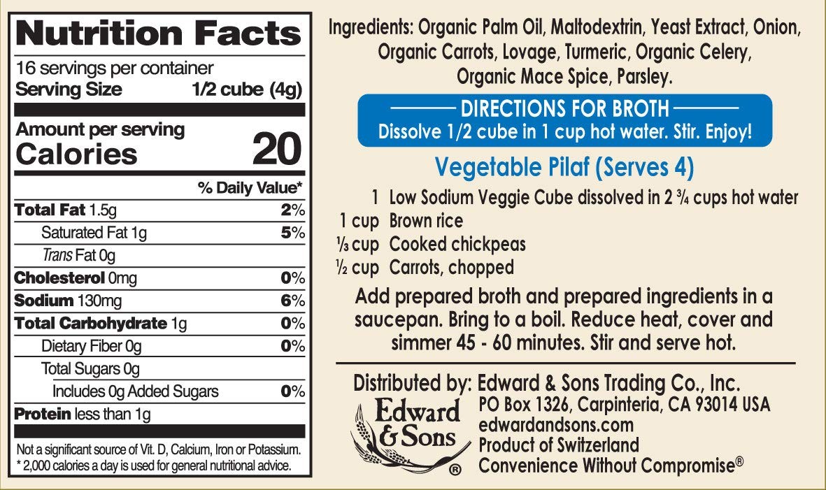 Edward & Sons Low Sodium Veggie Bouillon Cubes, 2.2 Ounce