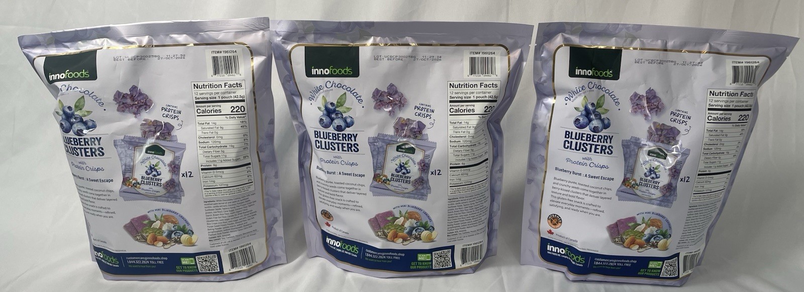 Innofoods White Chocolate Blueberry Clusters Lot of 3 Bags 36 Total Pouches NEW