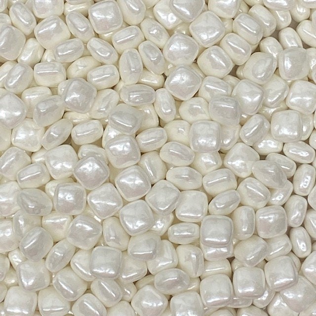 White Square Sprinkles approx 4oz jar – 3/8” Pearlized