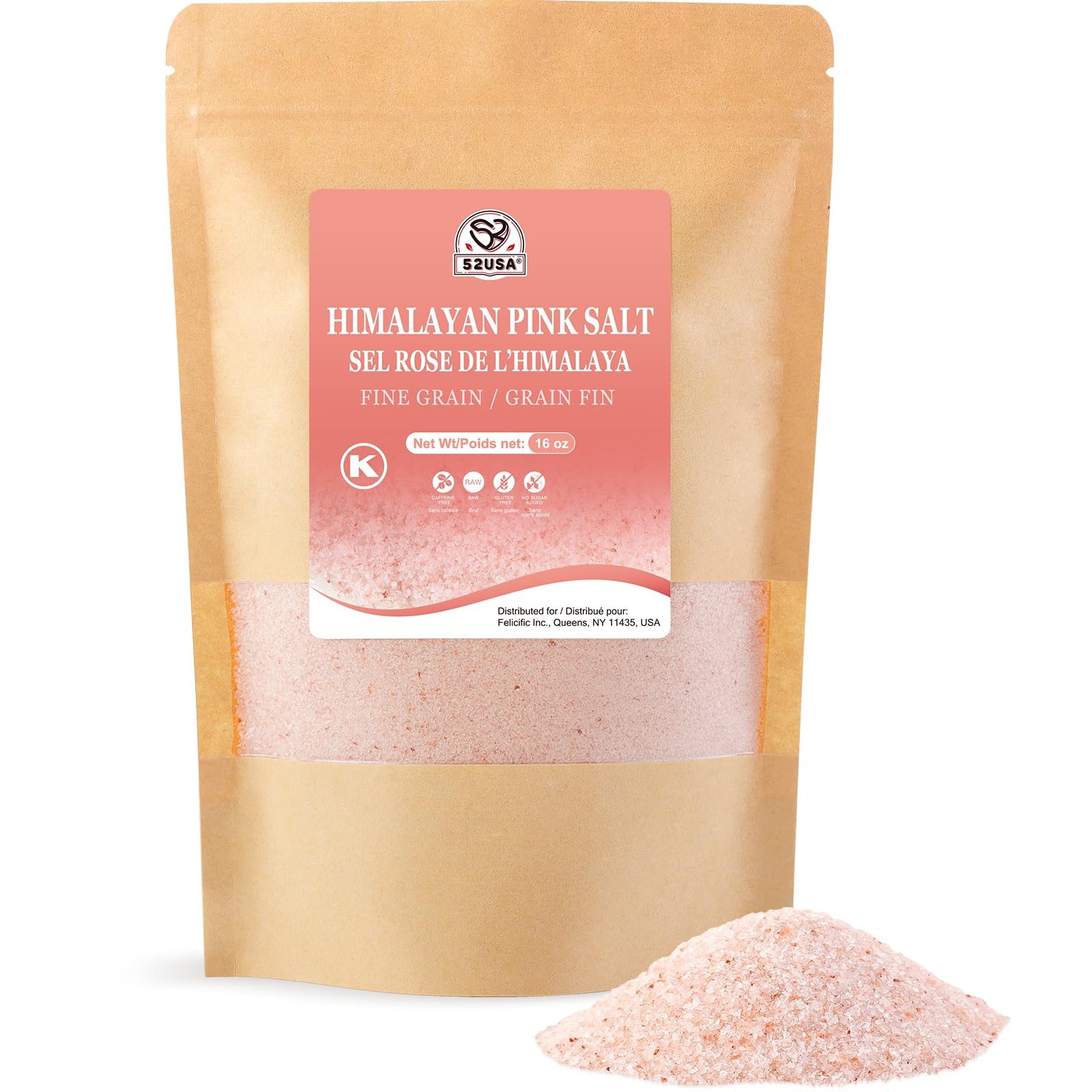 52USA Himalayan Pink Salt Fine Grain, 1 lb Resealable 16 Ounce (Pack of 1)