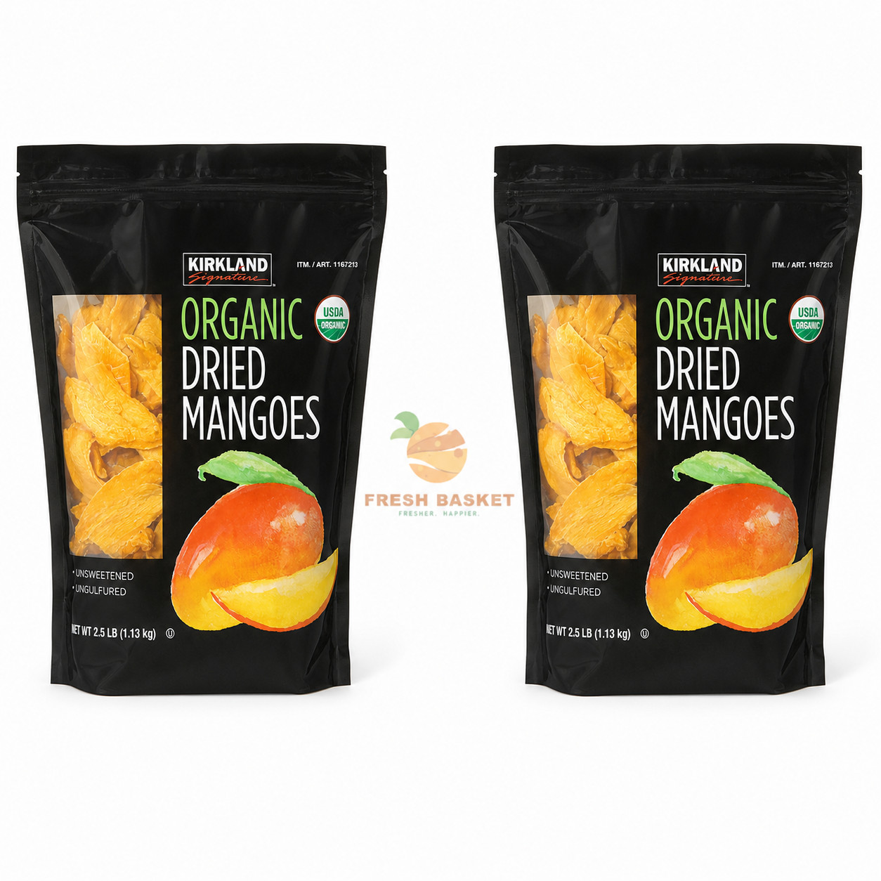 2 Packs Kirkland Signature Organic Dried Mangoes 40 OZ Each Pack, Total 5 lbs