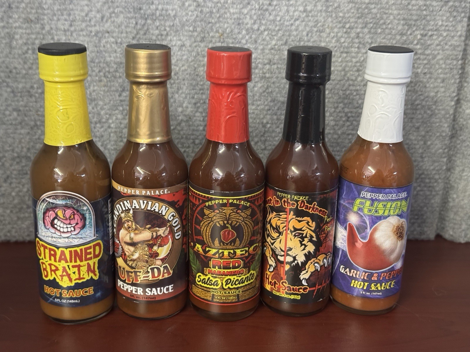 5 Bottles Of Pepper Palace Sauce STRAINED BRAIN Ghost in the Dark SCANDINAVIAN &