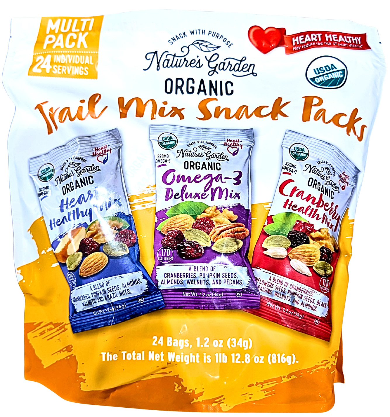 Nature’s Garden Organic Trail Mix Snack Packs Variety Pk 24 x 1.2 Oz EXP 06/2027