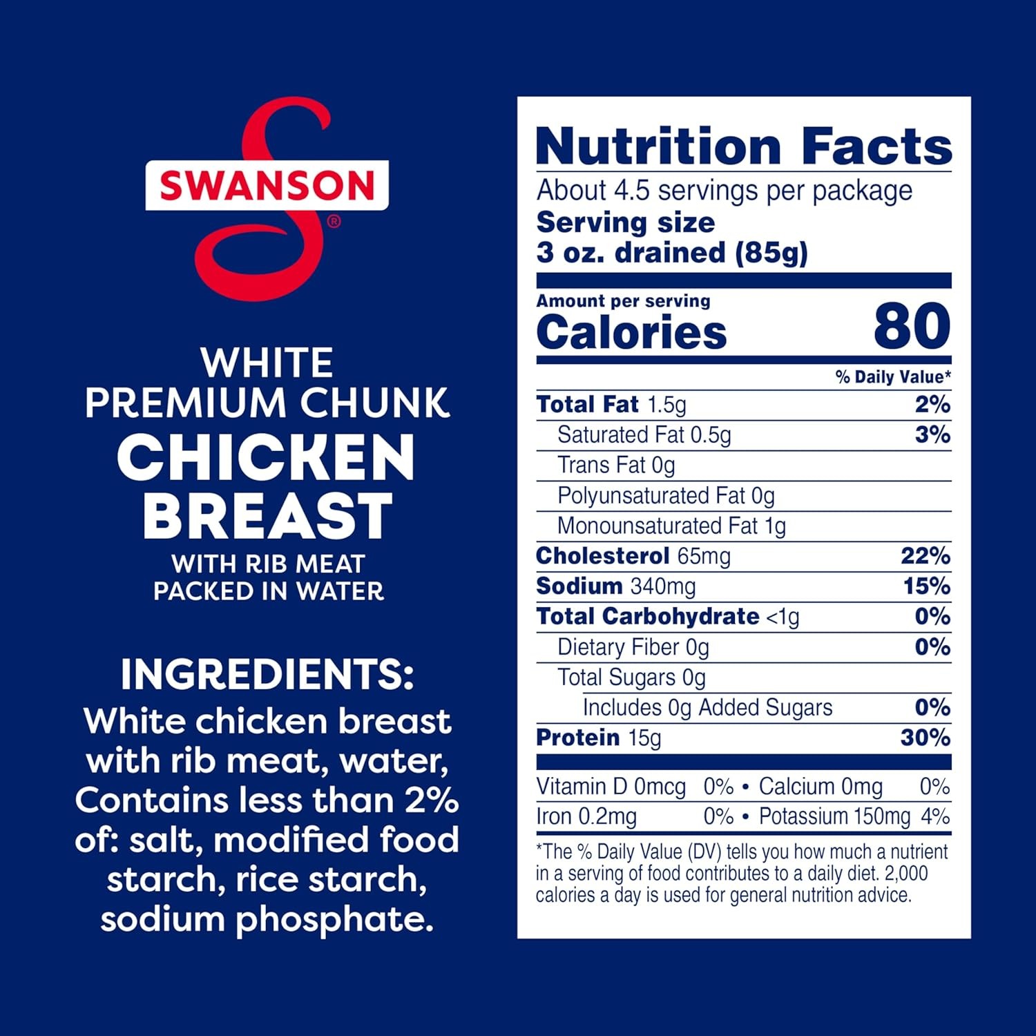 Swanson White Premium Chunk Chicken Breast with Rib Meat in Water, 12.5 Oz. (Pac