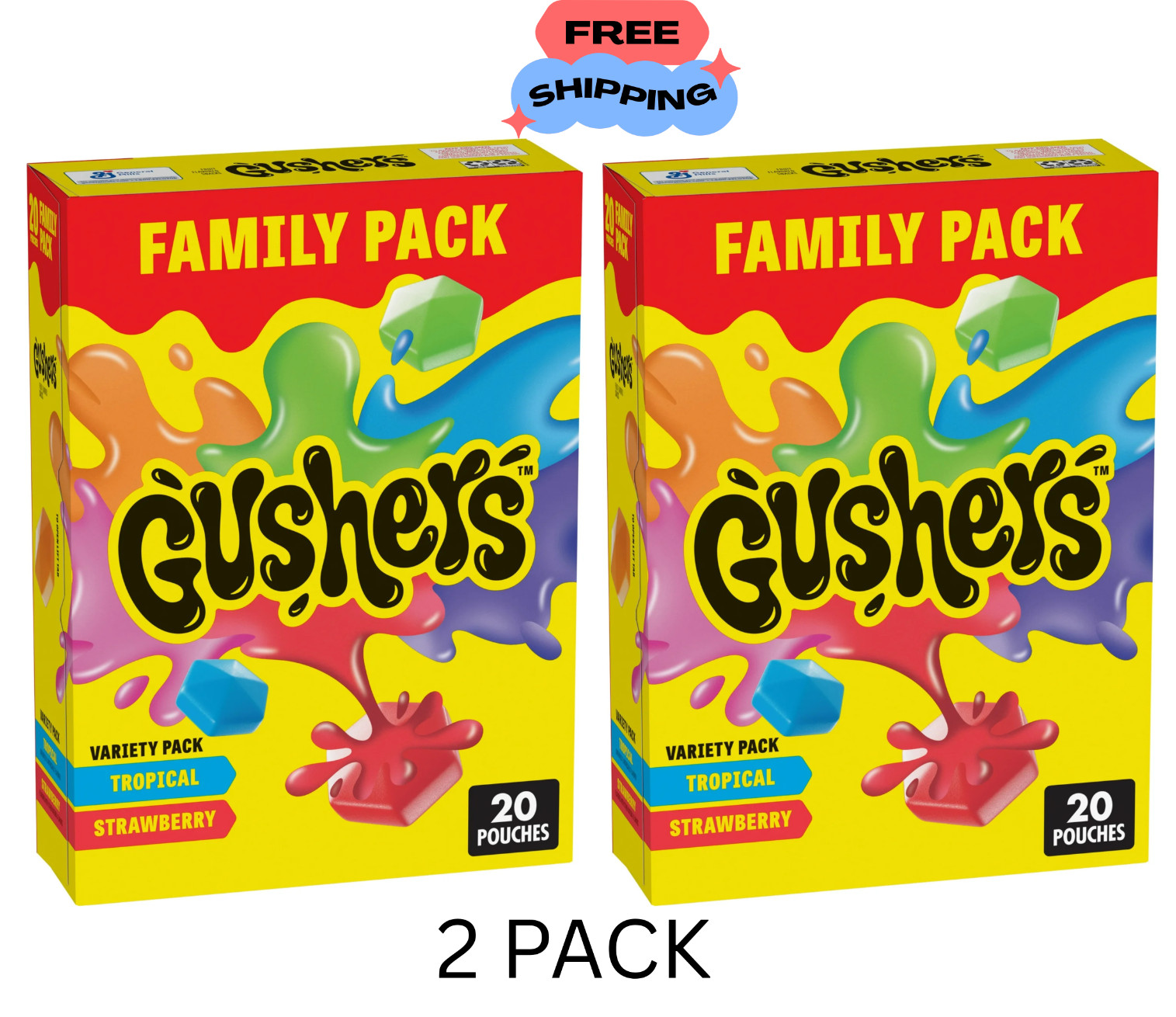 (2 PACK)Gushers 16oz/20ct Each Fruit Snacks Strawberry/Tropical Family Pack