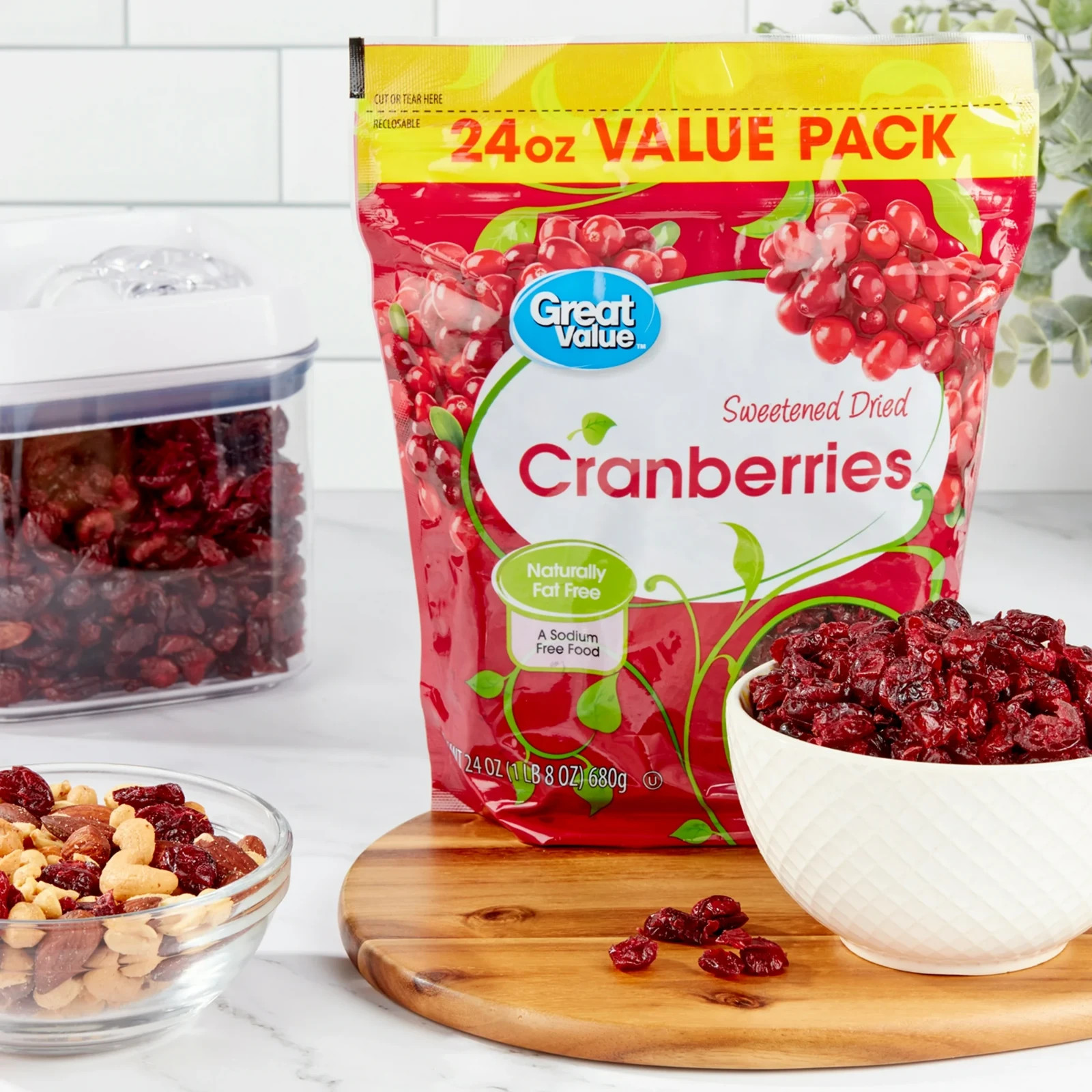Great Value sweetened dried Cranberries 24oz – Tart & Sweet Fruit Snack…..