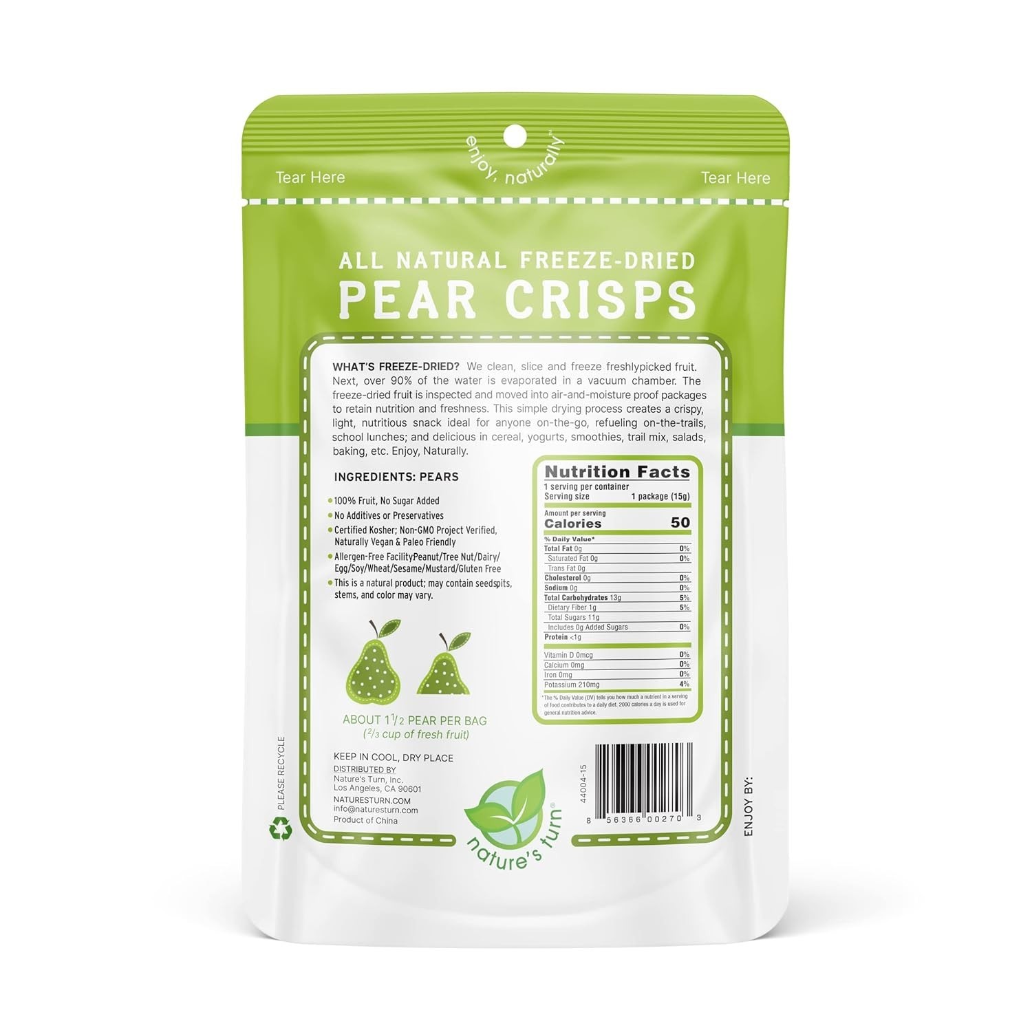 Nature’s Turn Gluten-Free Freeze-Dried Pear Crisps – 12 Portable Fruit Snacks