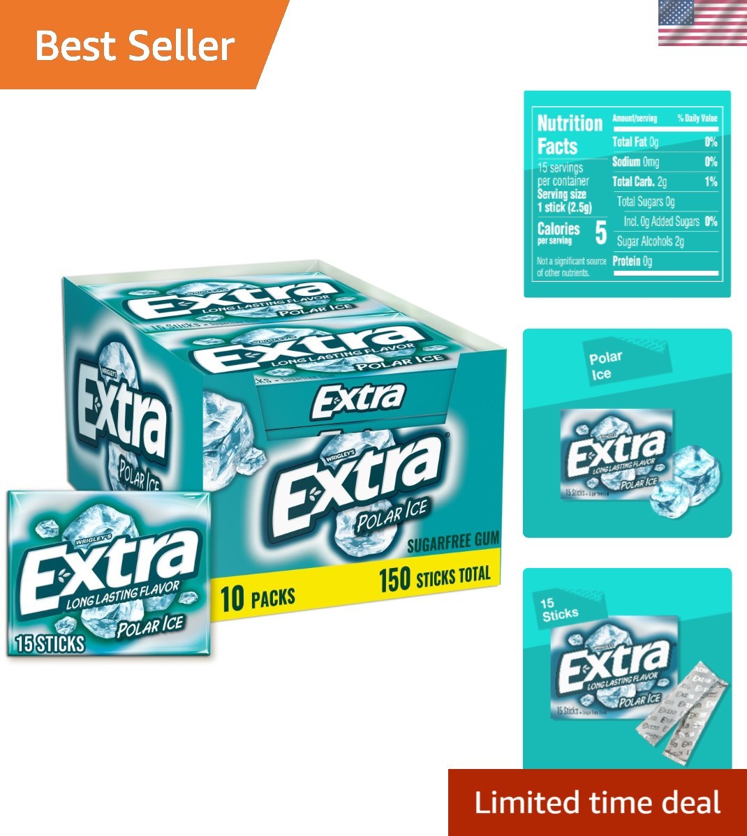 Bulk EXTRA Polar Ice Mint Gum – 150 Sugar-Free Sticks for Everyday Freshness