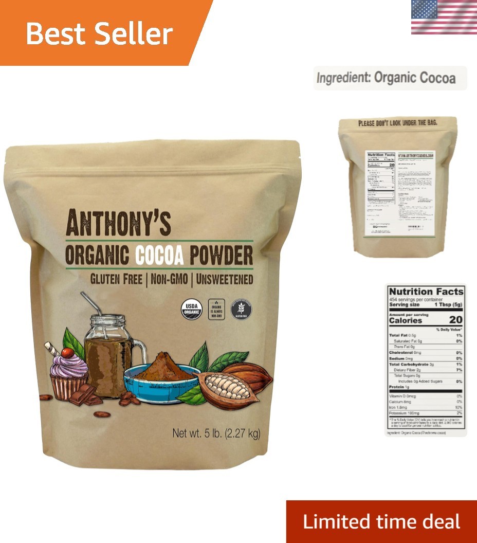 Anthony’s Organic Cocoa Powder, 5 lb – Unsweetened, Non-GMO & Gluten-Free