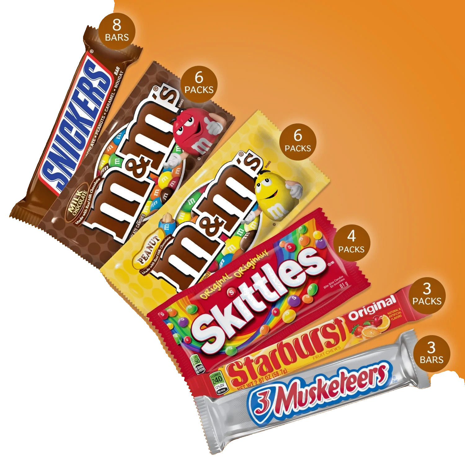 Mars M&M’s, SNICKERS, SKITTLES, STARBURST & 3 MUSKETEERS Full Size Bars 30 unit