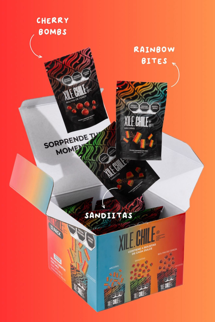 Xile Chile Dulces Enchilados Mixto, Box of 12PACKS/50gr EACH – 3 Variety Pack