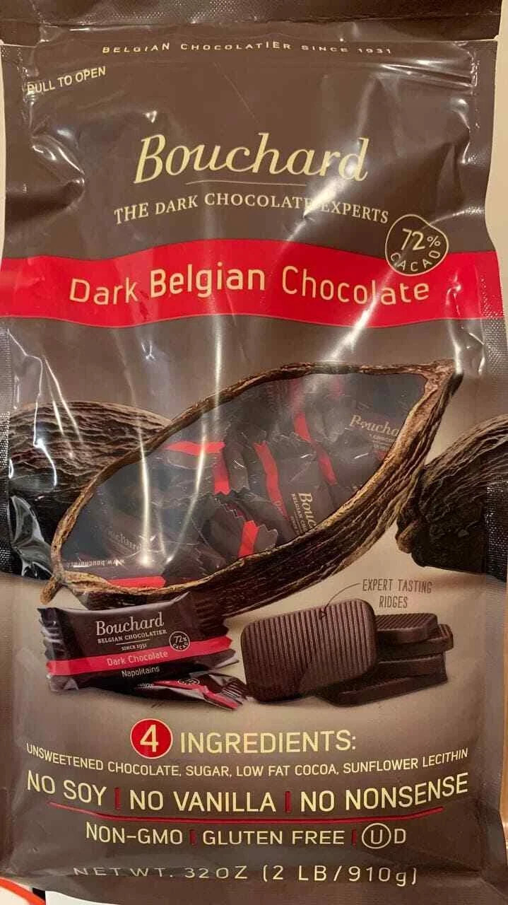 Bouchard Belgian Dark Chocolate Gluten-Free 72% Cacao 32oz No soy or vanilla ’27