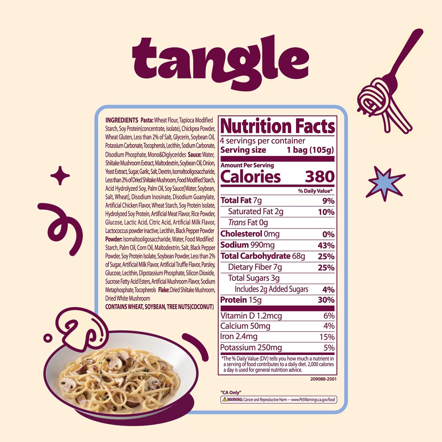 Samyang Tangle Creamy Mushroom Linguine Truffle & Shiitake Flavor 3.63 oz 4pk