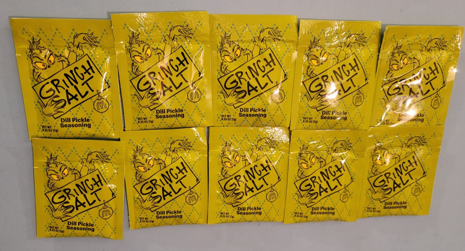 10 Packs of McDonald’s 2026 Grinch Salt French Fry Dill Pickle Seasoning