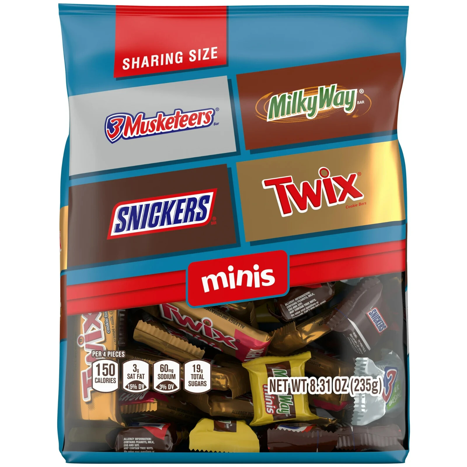 SNICKERS ,TWIX,& MORE MINIS CHOCK CANDY BARS VARIETY PK 8.31oz BAG – PACK OF 3