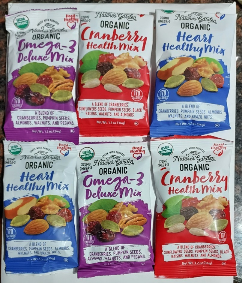 Nature’s Garden Organic Trail Mix 6-Pack | Heart, Cranberry & Omega-3 | USDA