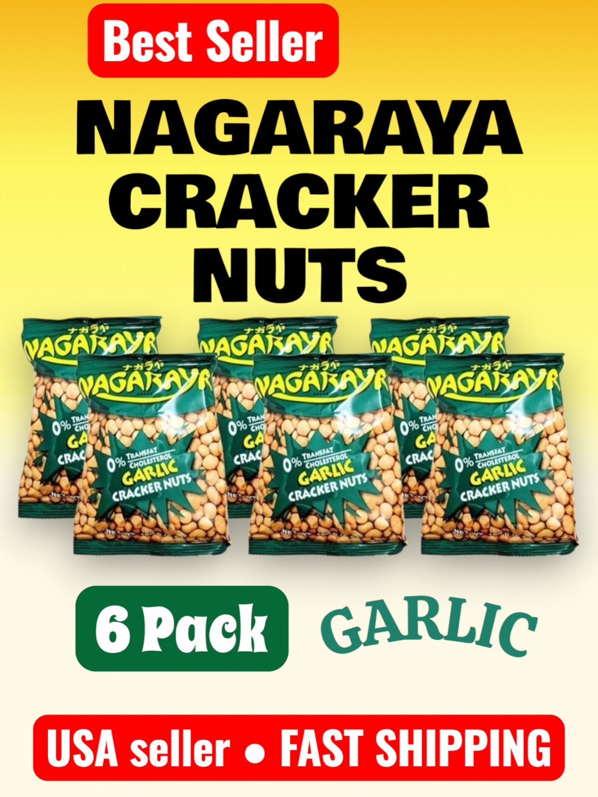 Nagaraya Cracker Nuts~Garlic Flavor 5.6oz ( Pack of 6) Coated Peanut Philippines
