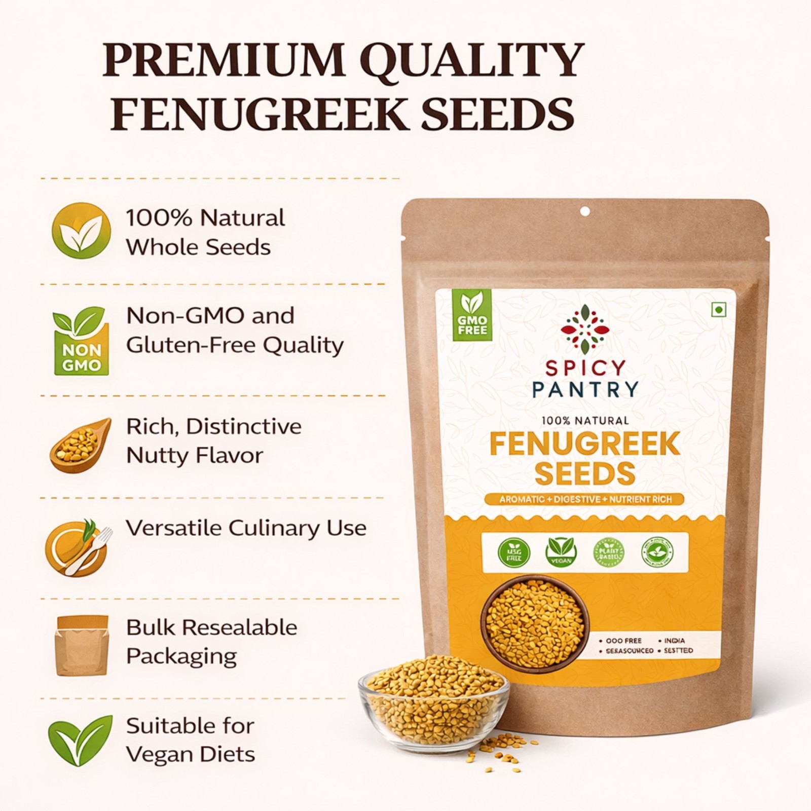Fenugreek (Methi) Seeds Whole – 4 oz Premium Spice for Cooking & Sprouting