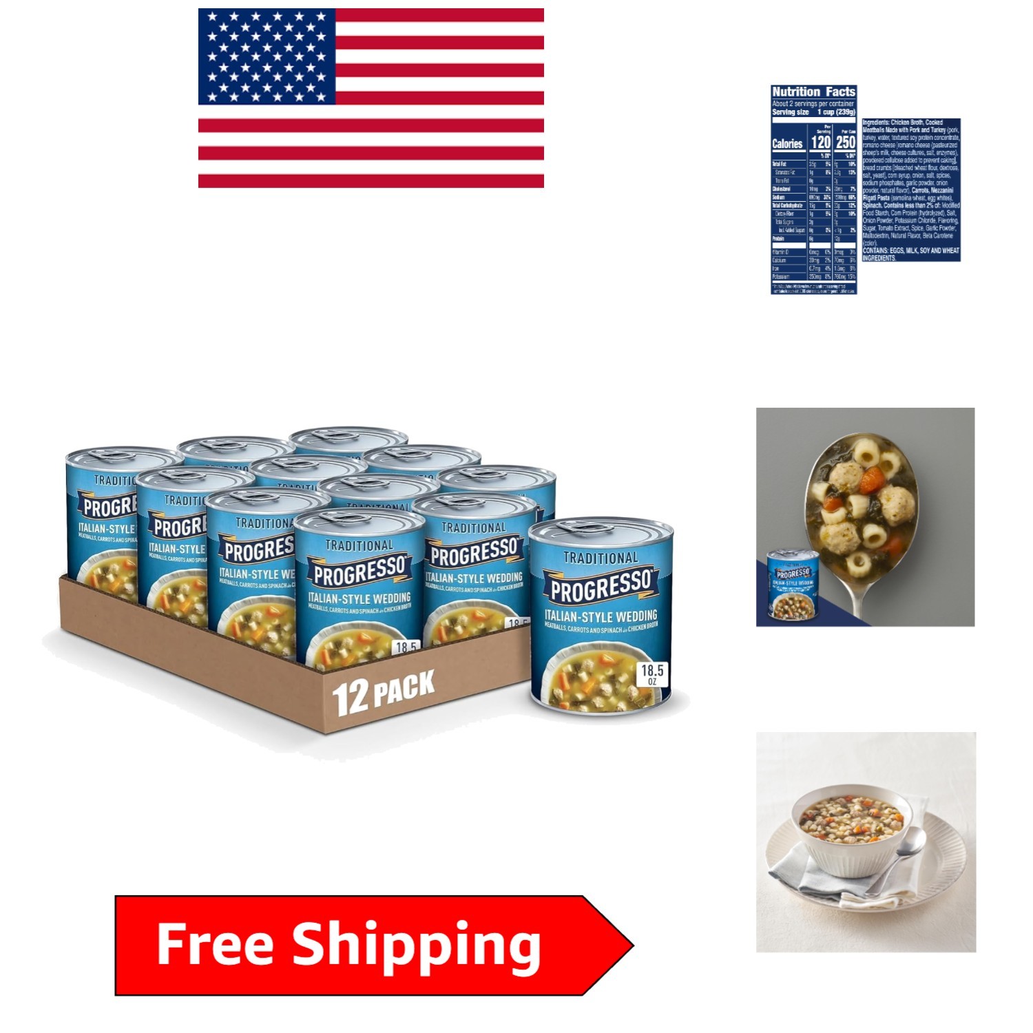 Traditional Italian Wedding Soup – 12 Cans of Rich Broth and Hearty Ingredients