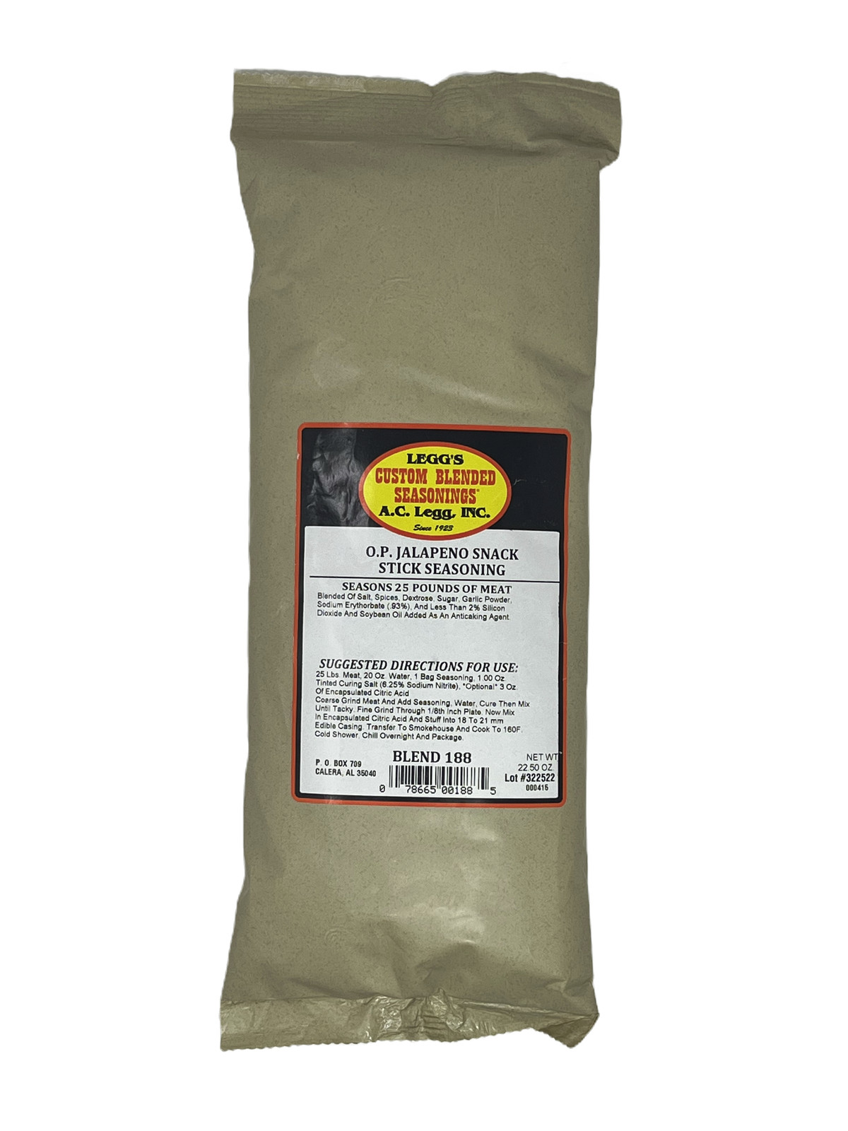 AC Legg’s Jalapeno Snack Stick Blend 188 Seasons 25 lbs of Meat