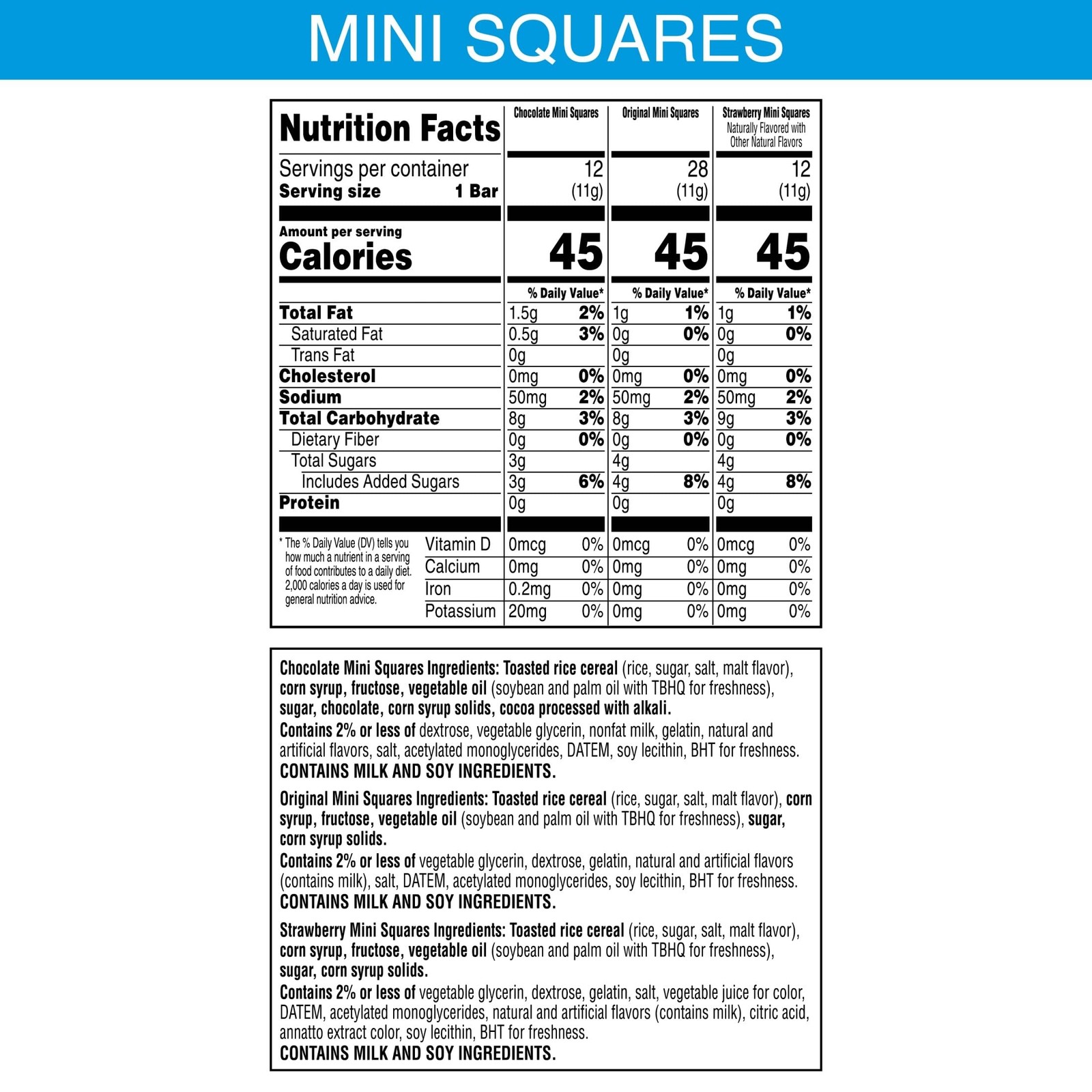 Rice Krispies Treats Mini Crispy Marshmallow Squares, Kids Snacks 52 Bars
