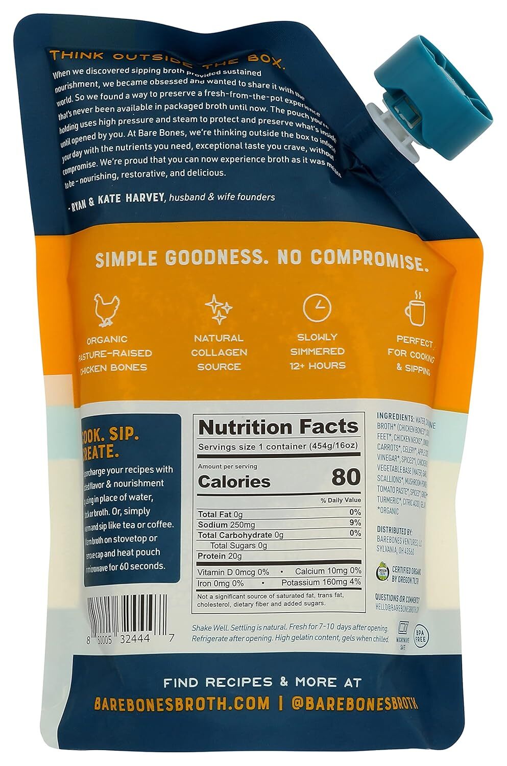 BARE BONES Organic Low Sodium Chicken Bone Broth 16 oz