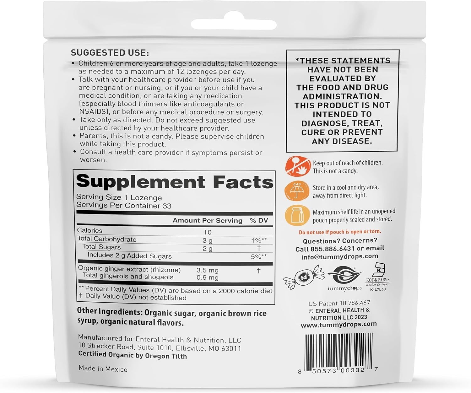 Ginger Tummydrops Organic Gluten Free Digestive Health Drops 33pcs