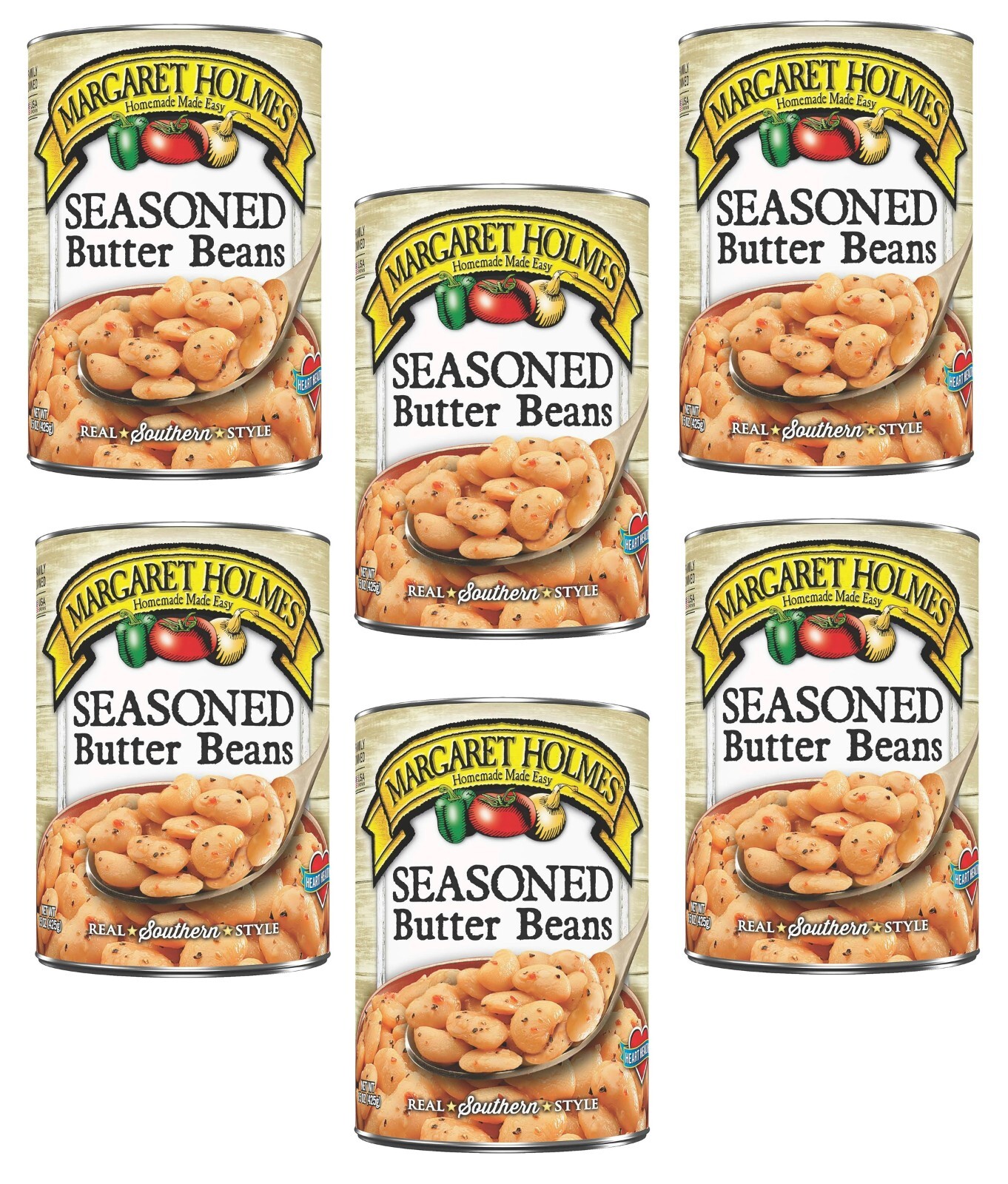 Margaret Holmes Seasoned Butter Beans, 6-Pack, 15 oz Cans – Gluten-Free, Low-Fat