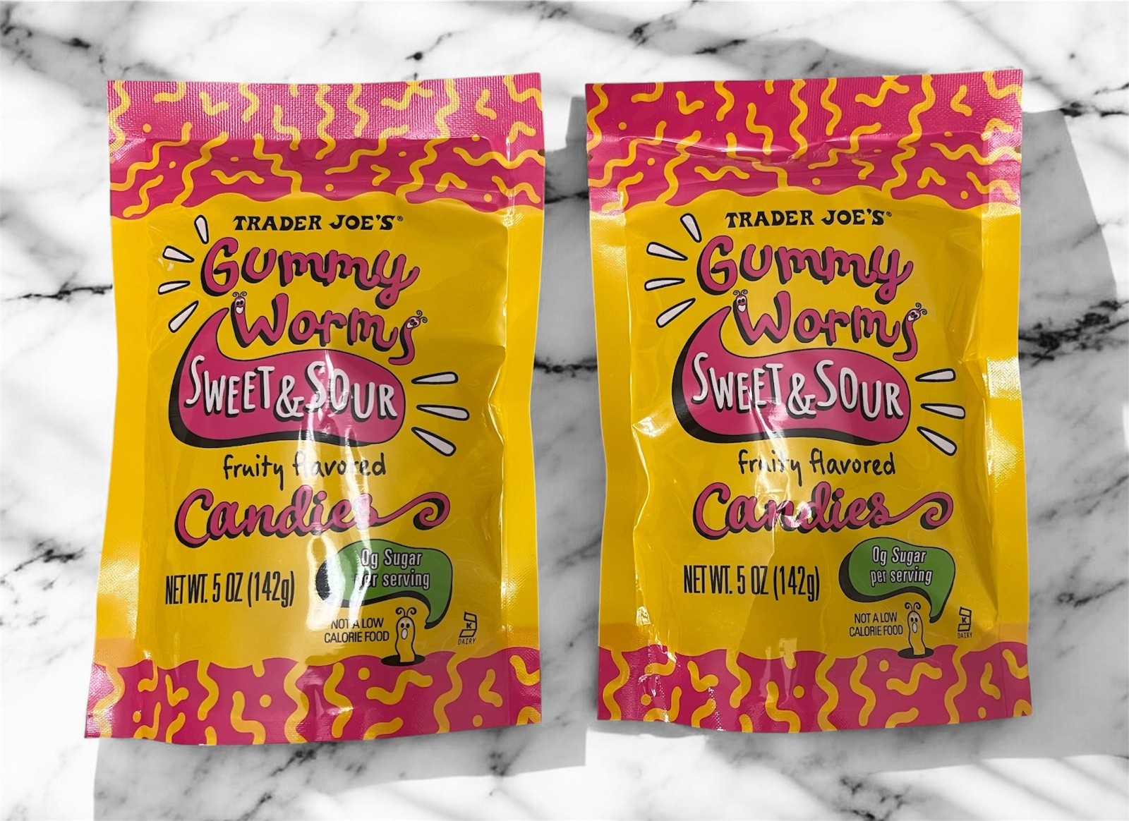 Trader Joe’s Sweet & Sour Gummy Worms Candies High Fiber 5 oz each LOT OF 2 & 1