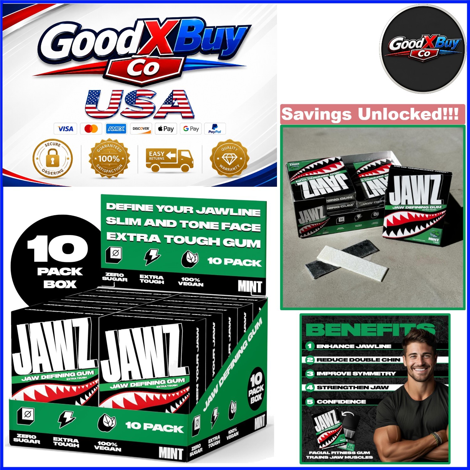 Sugar Free Mint Jawline Chewing Gum 4- Supply Facial Exerciser for Men Women