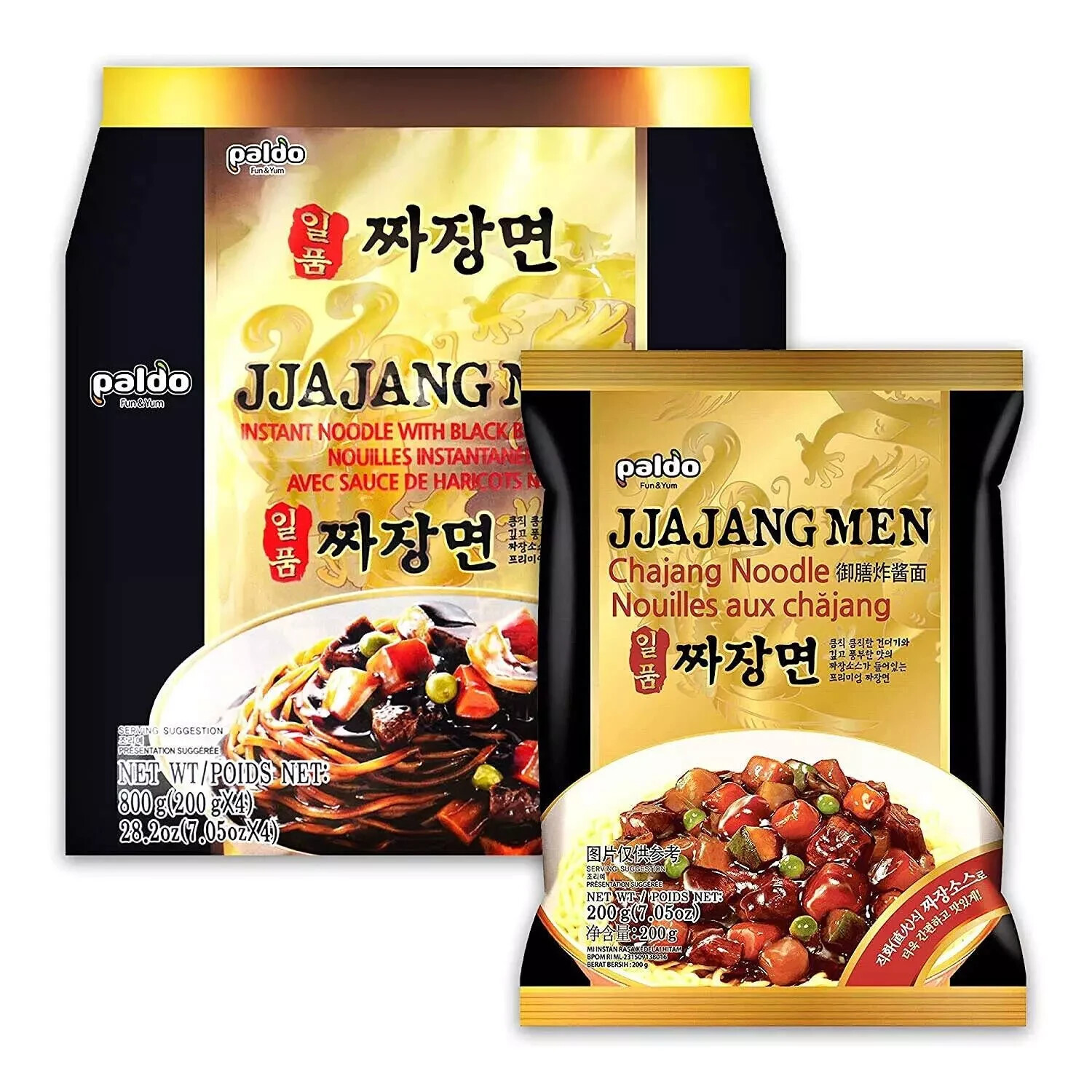 Paldo Jja Jang Men Instant Noodle with Black Bean Sauce 7.05oz x 4 Packs~11/2025