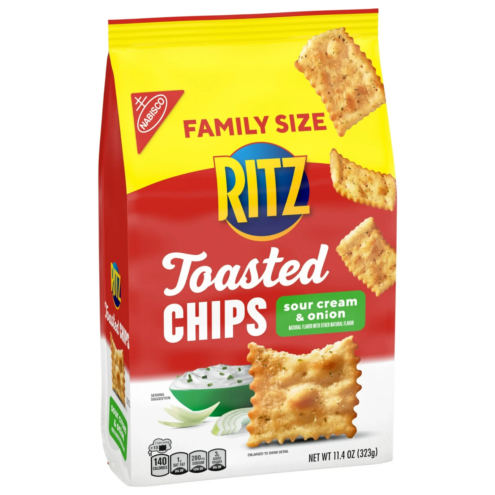 RITZ Toasted Chips Sour Cream and Onion Crackers, Party Snacks, Family Size, 11.