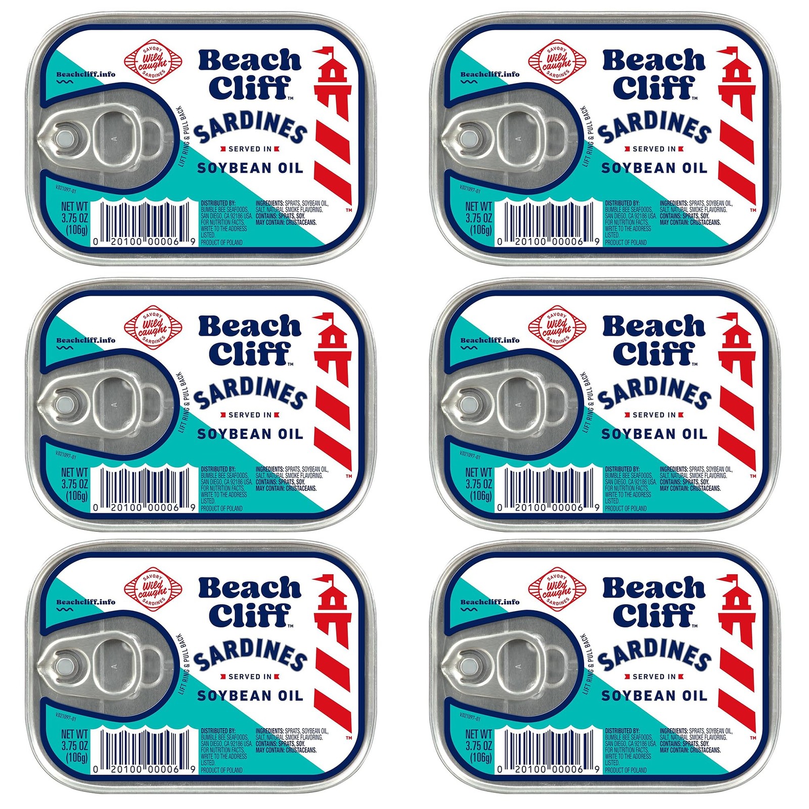 Beach Cliff Wild Caught Sardines in Soybean Oil, 3.75 Ounce (Pack of 6)