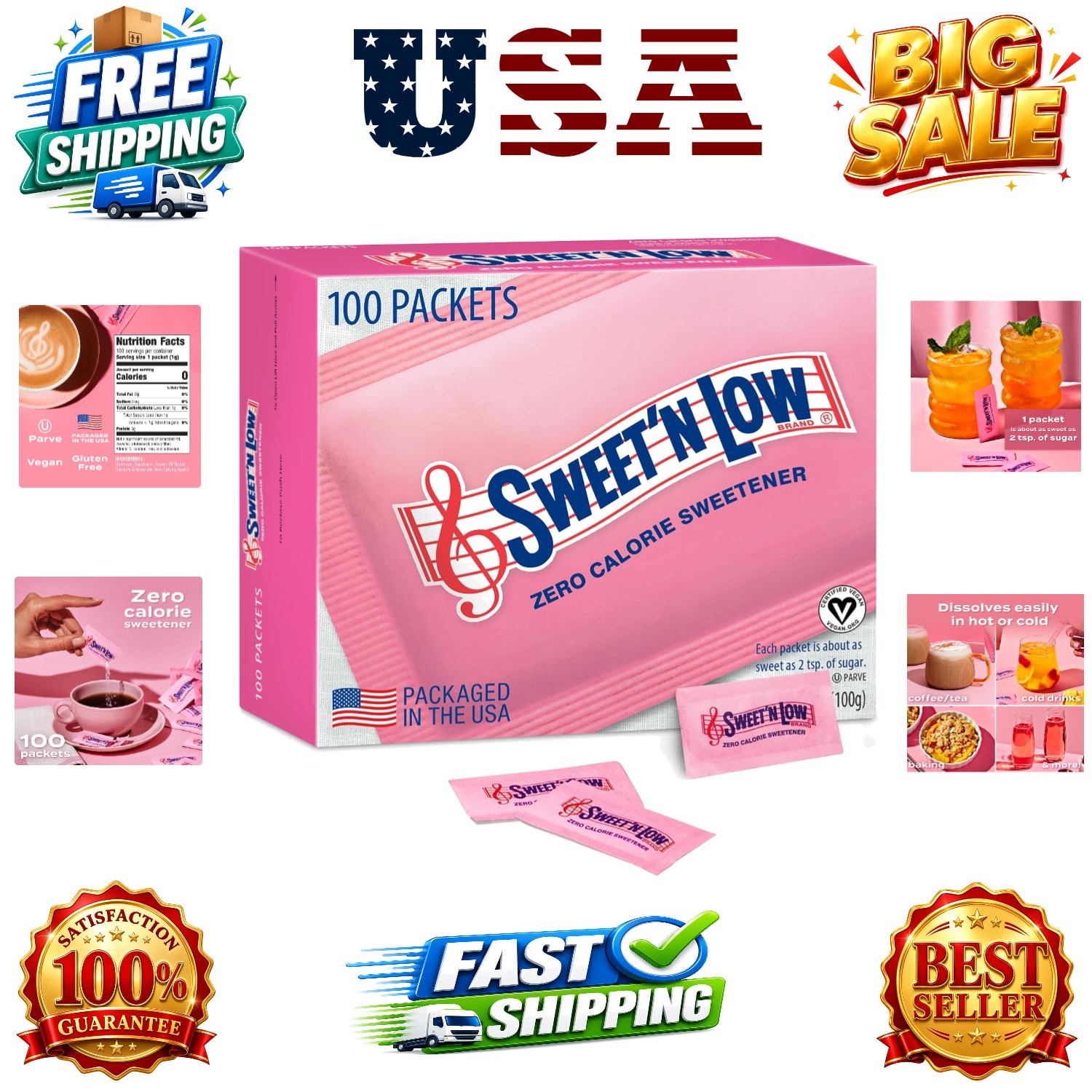 Zero Calorie Sweetener Packets, 100 Ct | Kosher & Gluten Free, Low Glycemic I…