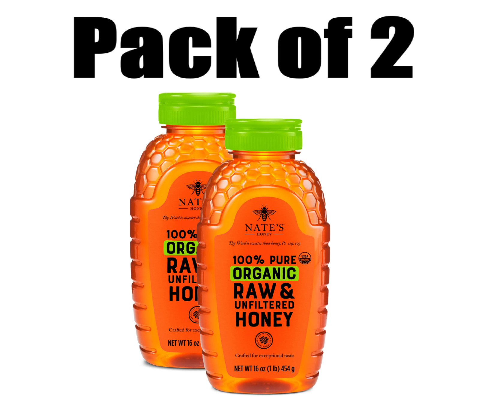 Nature Nate’s 100% Pure Organic, Raw & Unfiltered Honey, 16 oz (2 Pack)