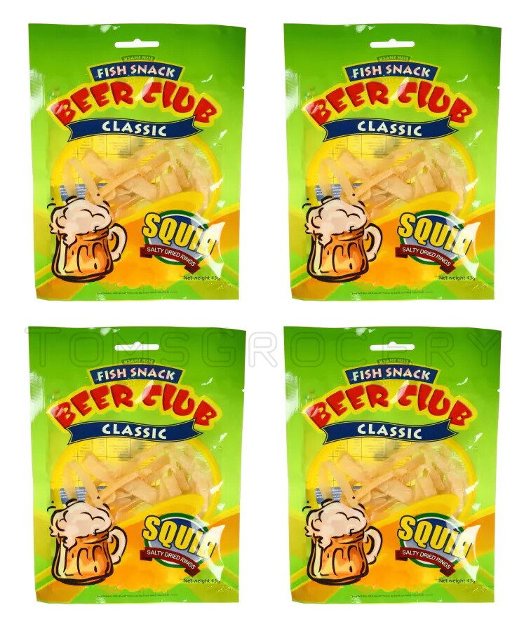 4 x BEER CLUB Dried Fish Snacks Classic Salty Dried Squid Rings 43g 1.5oz