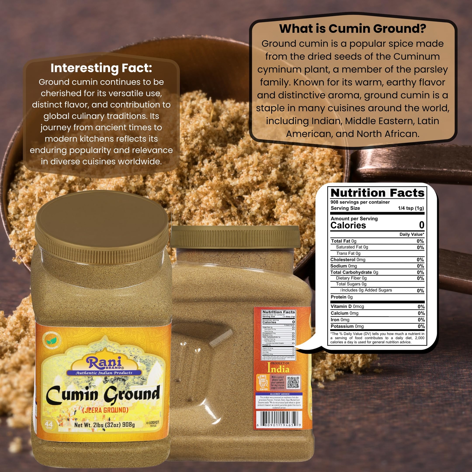 Rani Cumin (Jeera) Powder Spice, 32oz (2lbs) 907g