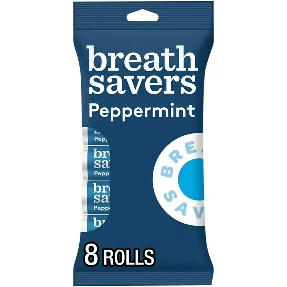 Breath Savers Peppermint Flavored Sugar Free Breath Mints, Rolls 0.75 oz 8 Count