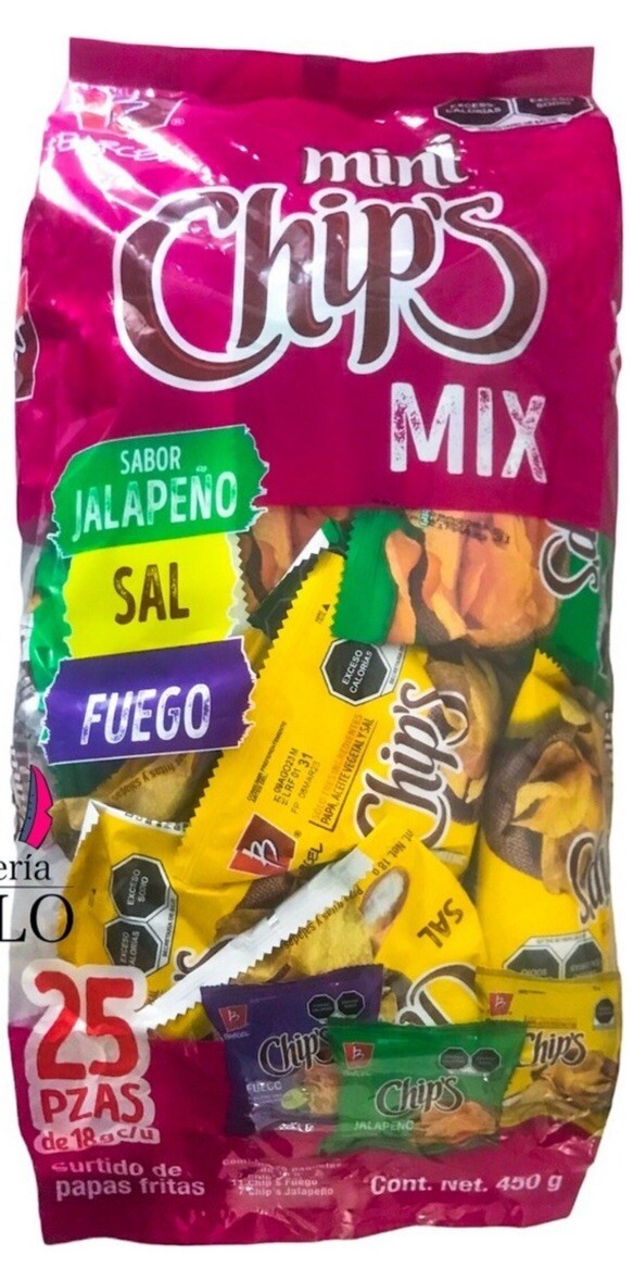 Frituras Mini Chips Mix Barcel 25pz De 18g C/u