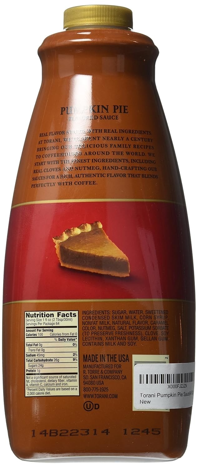 Torani Pumpkin Pie Puremade Sauce 64 oz Pumpkin Pie Exp Dec 2026