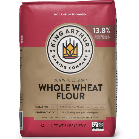 King Arthur Whole Wheat Flour 5 lb Bag Premium Baking Flour 100% Grain