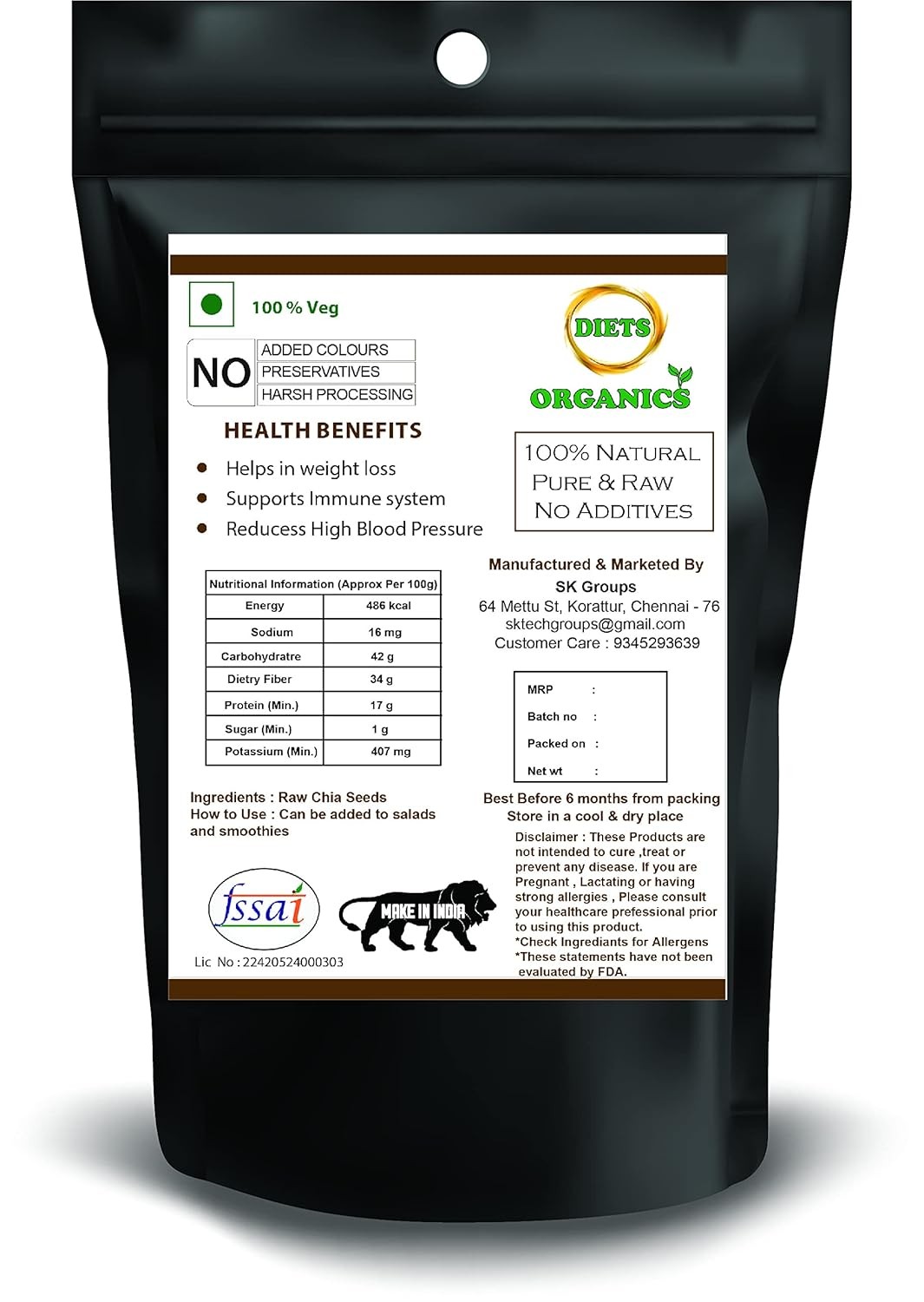 Diets Organics Chia Seeds 400gm