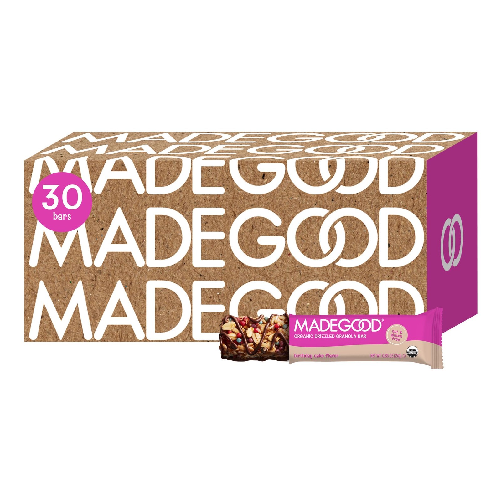 MadeGood Chocolate Drizzled Granola Bars, Birthday Cake (30 Count) Bulk Glute…